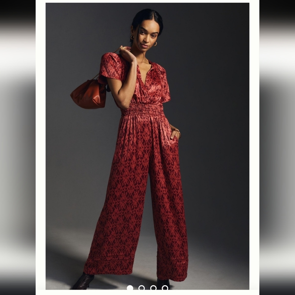 Anthropologie Red Patterned Jumpsuit